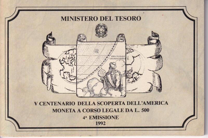 Moneta Italia Colombo - Quarta emissione Lire 500 Anno 1992