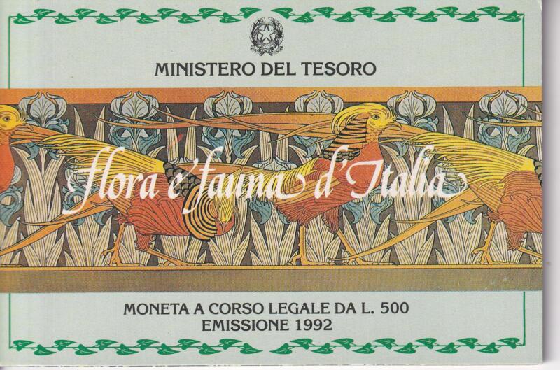 Moneta Italia Flora e Fauna d'Italia Lire 500 Anno 1992