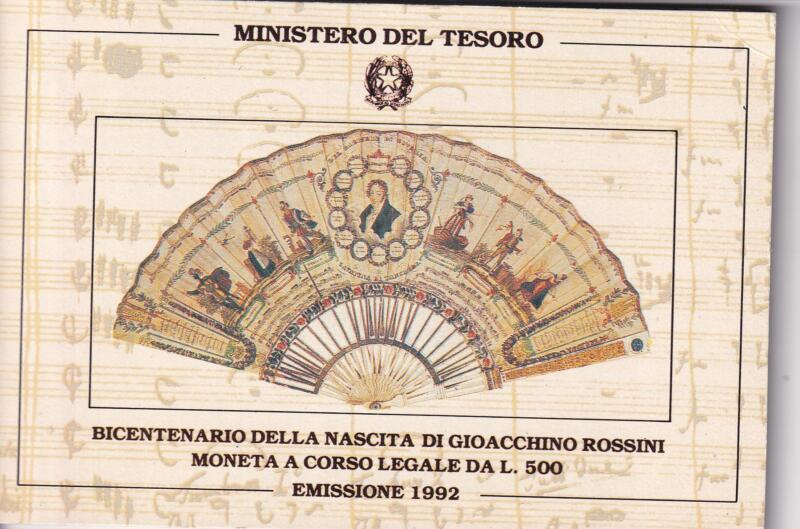 Moneta Italia Gioacchino Rossini Lire 500 Anno 1992