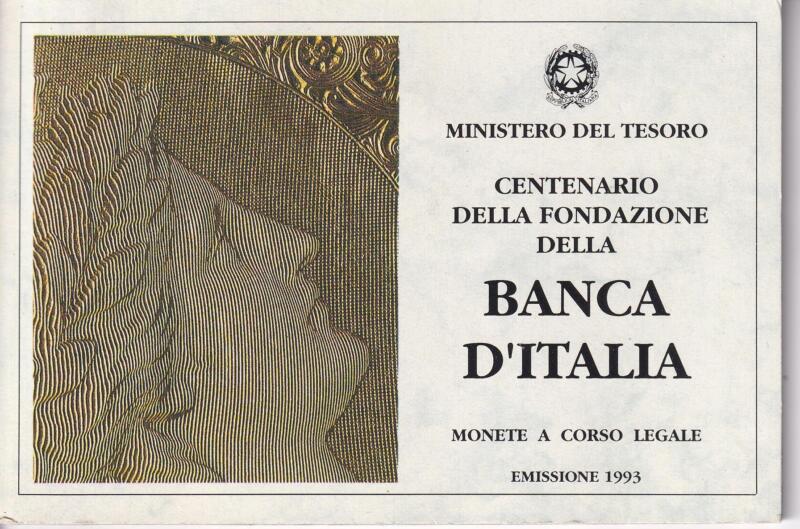 Trittico monete Italia Anno 1993 Centenario fondazione Banca d'Italia