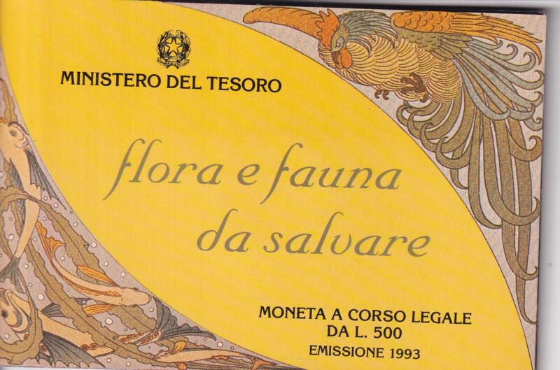 Moneta Italia Flora e Fauna da salvare Lire 500 Anno 1993
