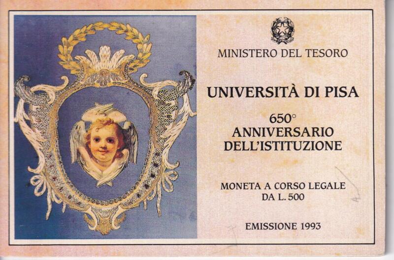 Moneta Italia Università di Pisa 650esimo anniversario dell'istituzione Lire 500 Anno 1993