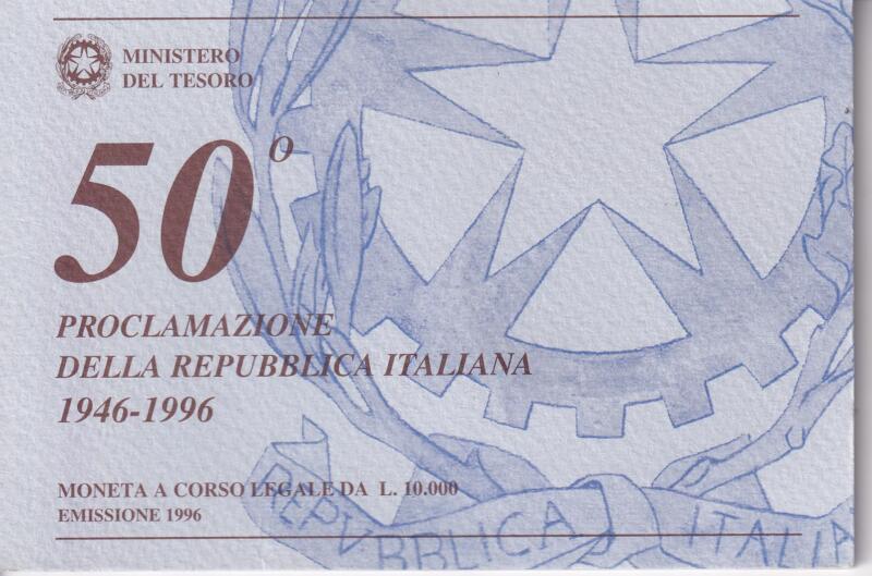Moneta Italia Anno 1996 50esimo anniversario Proclamazione della Repubblica Italiana