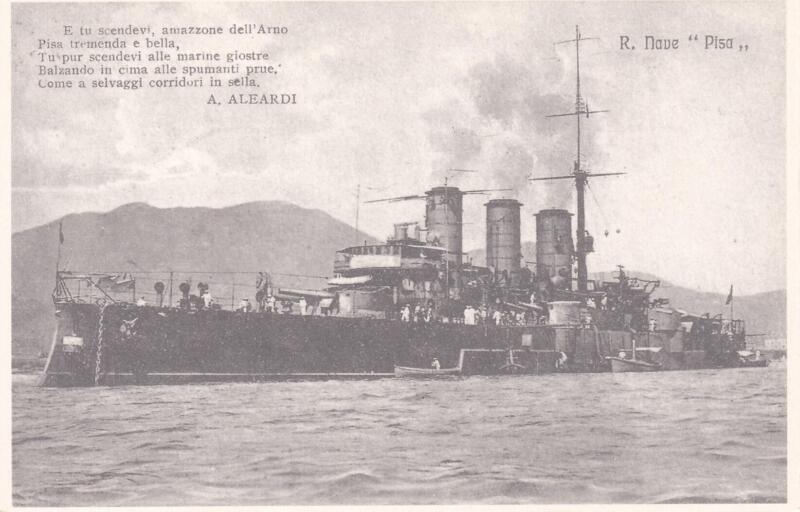 Serie di 6 Cartoline riproduzioni del Folder Regia Nave Pisa edita nel 1906 per il varo e la consegna della bandiera delle Signore Pisane alla regia Nave Pisa