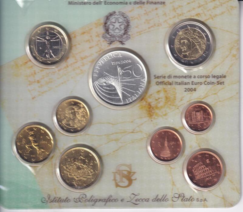 Monete Italia - Serie di monete a corso legale 2004 con moneta da 5 euro in argento '50 anni di trasmissioni televisive in Italia - RAI 1954-2004'