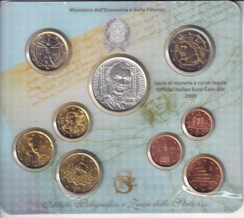 Monete Italia - Serie di monete a corso legale 2005 con moneta da 5 Euro in argento 'Federico Fellini'