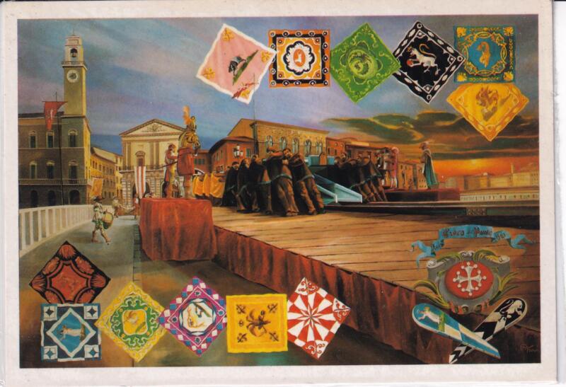 Pisa Cartolina Gioco del Ponte - opera di Otto Pamio con firma autografa