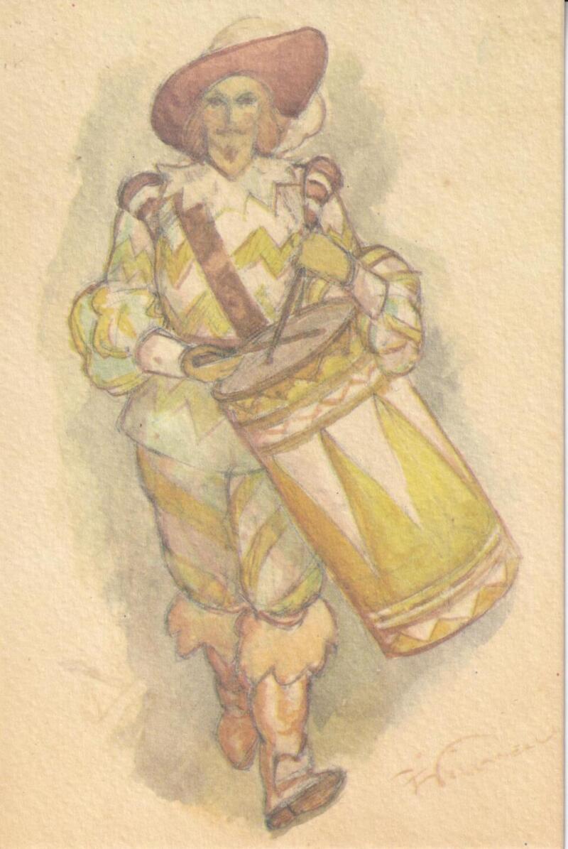 Cartolina Pisa Figura in costume del Gioco del Ponte Tamburino - opera di Pizzanelli