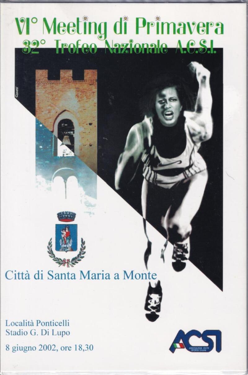 Cartolina Citta di Santa Maria a Monte (Pisa) VI Meeting di primavera e 32esimo Trofeo Nazionale ACSI 2002 - opera G. Lucchesi