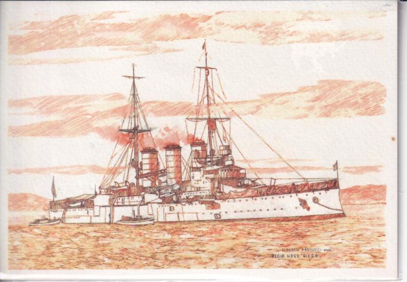 Cartolina Pisa Regia Nave Pisa con medaglietta commemorativa