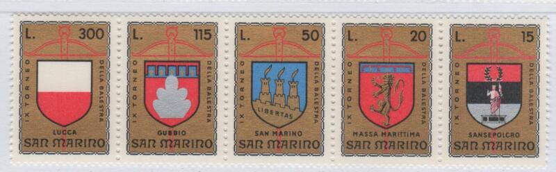 Francobolli San Marino Anno 1974 Nono Torneo della Balestra Stemmi