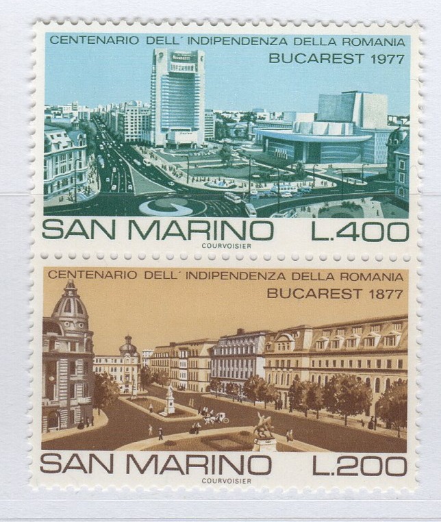 Francobolli San Marino Anno 1977 Centenario dell'indipendenza dello Stato Romeno Vedute di Bucarest
