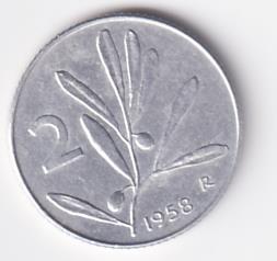 Moneta Italia Anno 1958 Lire 2 Ulivo