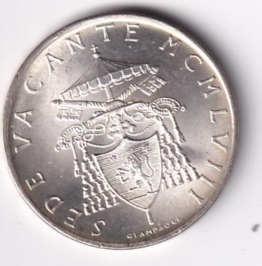 Moneta Stato Della Città del Vaticano Lire 500 VENI SANTE SPIRITVS Sede Vacante MCMLVIII