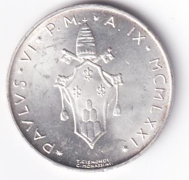 Moneta Stato Della Città del Vaticano Lire 500 PAVLVS VI PONT. MAX. AN. IX