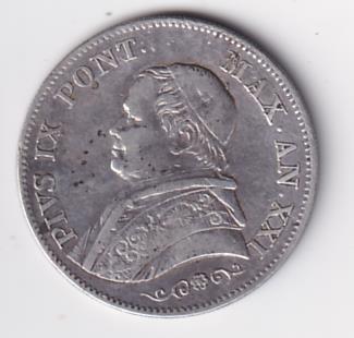Moneta PIUS IX PONT. MAX. AN. XXI - Stato Pontificio 1866 1 Lira