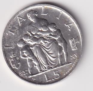 Moneta Regno d'Italia VITTORIO EMANUELE III RE D’ITALIA E IMPERATORE - ITALIA Lire 5 1937 XV