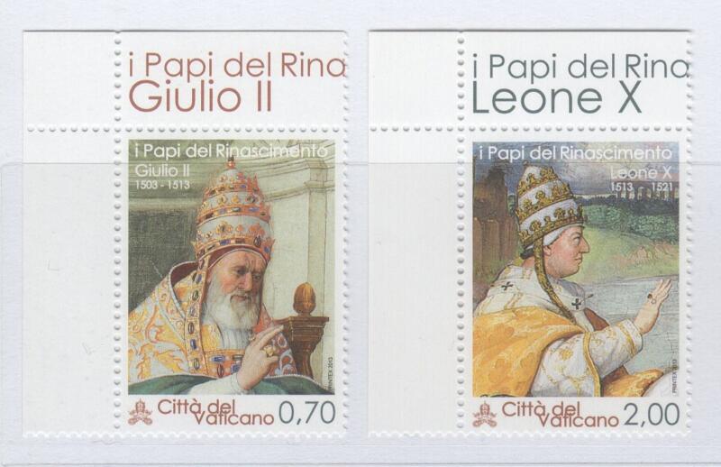 Francobolli Vaticano Anno 2013 I Papi del Rinascimento Cinquecentenario della nascita di Papa Giulio II e cinquecentenario dell'elezione di Papa Leone X