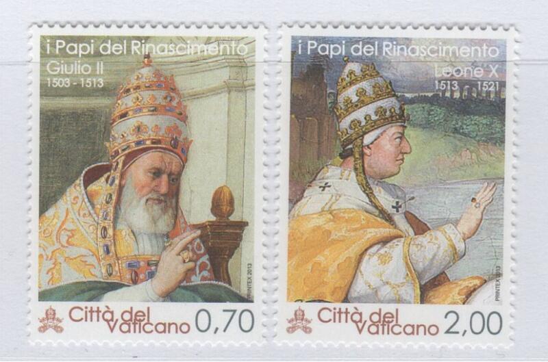 Francobolli Vaticano Anno 2013 I Papi del Rinascimento Cinquecentenario della nascita di Papa Giulio II e cinquecentenario dell'elezione di Papa Leone X
