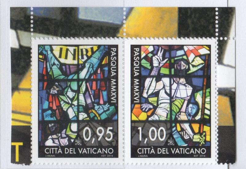 Francobolli Vaticano Anno 2016 Pasqua Vetrate di Janos Hajnal nella Chiesa di Sant'Angela Menci di Milano