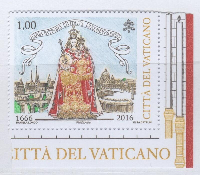 Francobollo Vaticano Anno 2016 350esimo anniversario dell'elezione di Maria Consolatrice degli Afflitti e Patrona del Lussemburgo - Emissione congiunta con il Lussemburgo