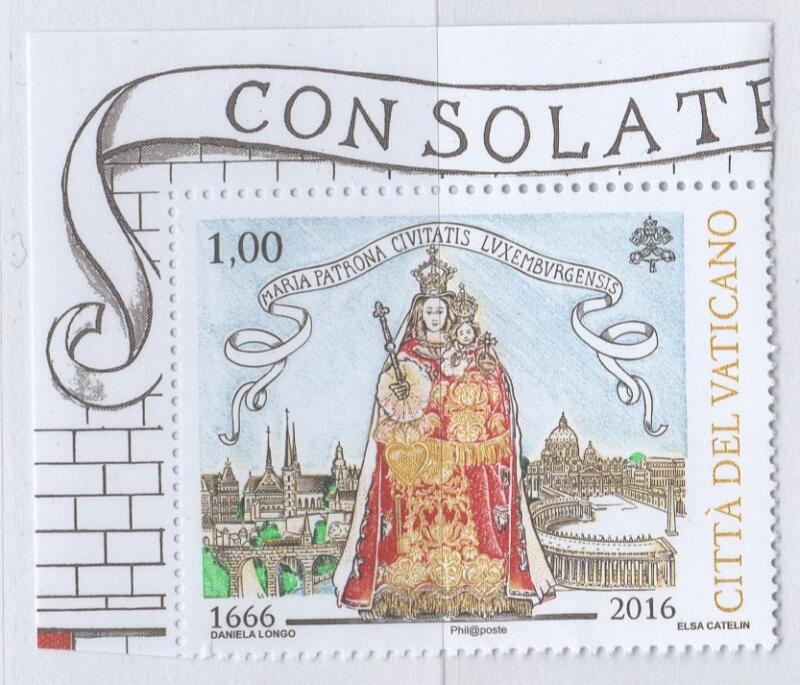 Francobollo Vaticano Anno 2016 350esimo anniversario dell'elezione di Maria Consolatrice degli Afflitti e Patrona del Lussemburgo - Emissione congiunta con il Lussemburgo