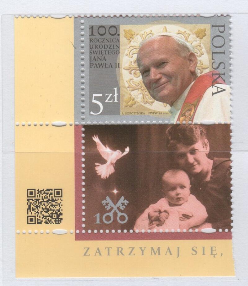 Francobollo Italia Anno 2020 Centenario della nascita di San Giovanni Paolo II - Emissione congiunta con la Polonia