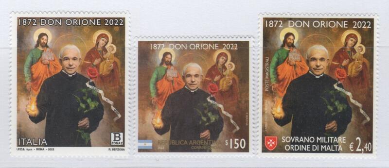 Francobolli Argentina Italia SMOM Anno 2022 150esimo anniversario della nascita di San Luigi Orione - EMISSIONE CONGIUNTA con Vaticano