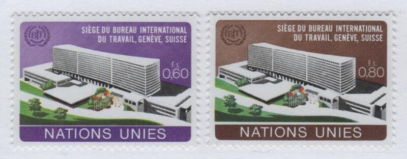 Francobolli Nazioni Unite - ONU Ufficio di Ginevra Anno 1974 Nuova sede dell'Ufficio Internazionale del Lavoro a Ginevra
