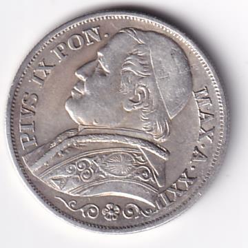 Moneta Stato Pontificio Anno 1867 Lire 2 R PIVS IX PON. MAX. A. XXII
