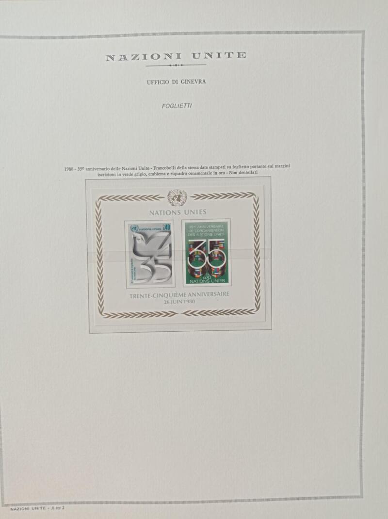 Foglietto Nazioni Unite – Ufficio di Ginevra Anno 1980 Montato su Foglio Marini King (il foglio King è in omaggio)