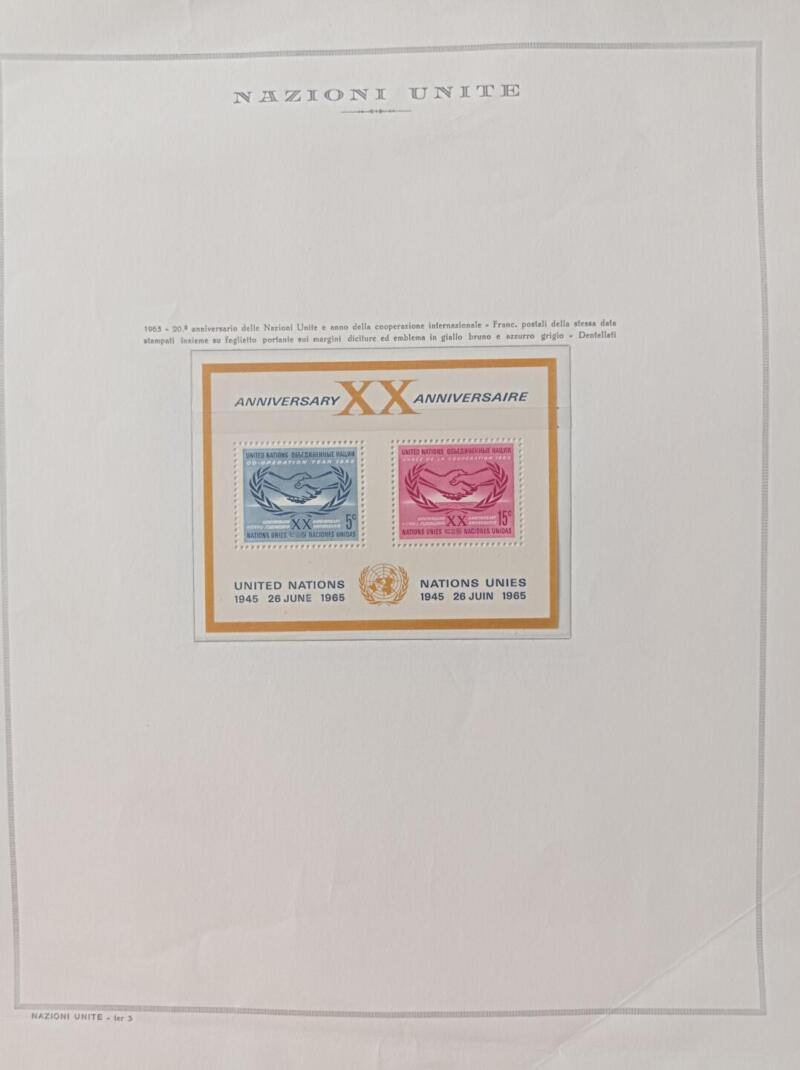 Foglietto Nazioni Unite - Ufficio di New York Anno 1965 Montato su Foglio Marini King (il foglio King è in omaggio)