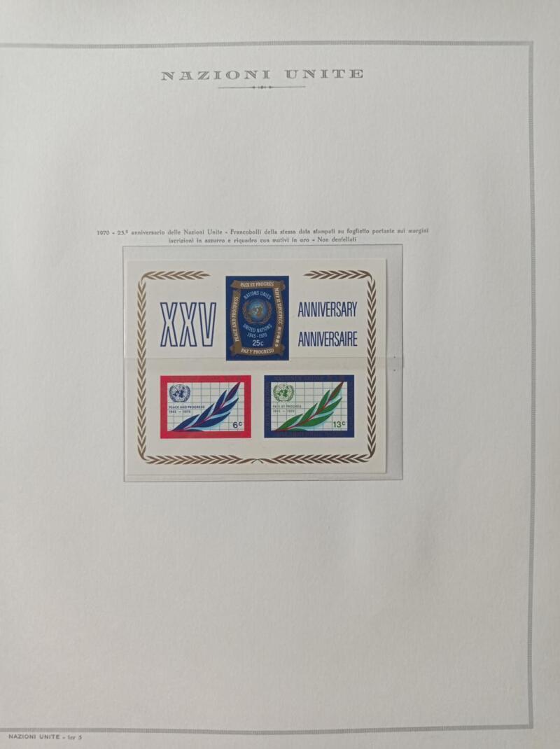 Foglietto Nazioni Unite - Ufficio di New York Anno 1970 Montato su Foglio Marini King (il foglio King è in omaggio)
