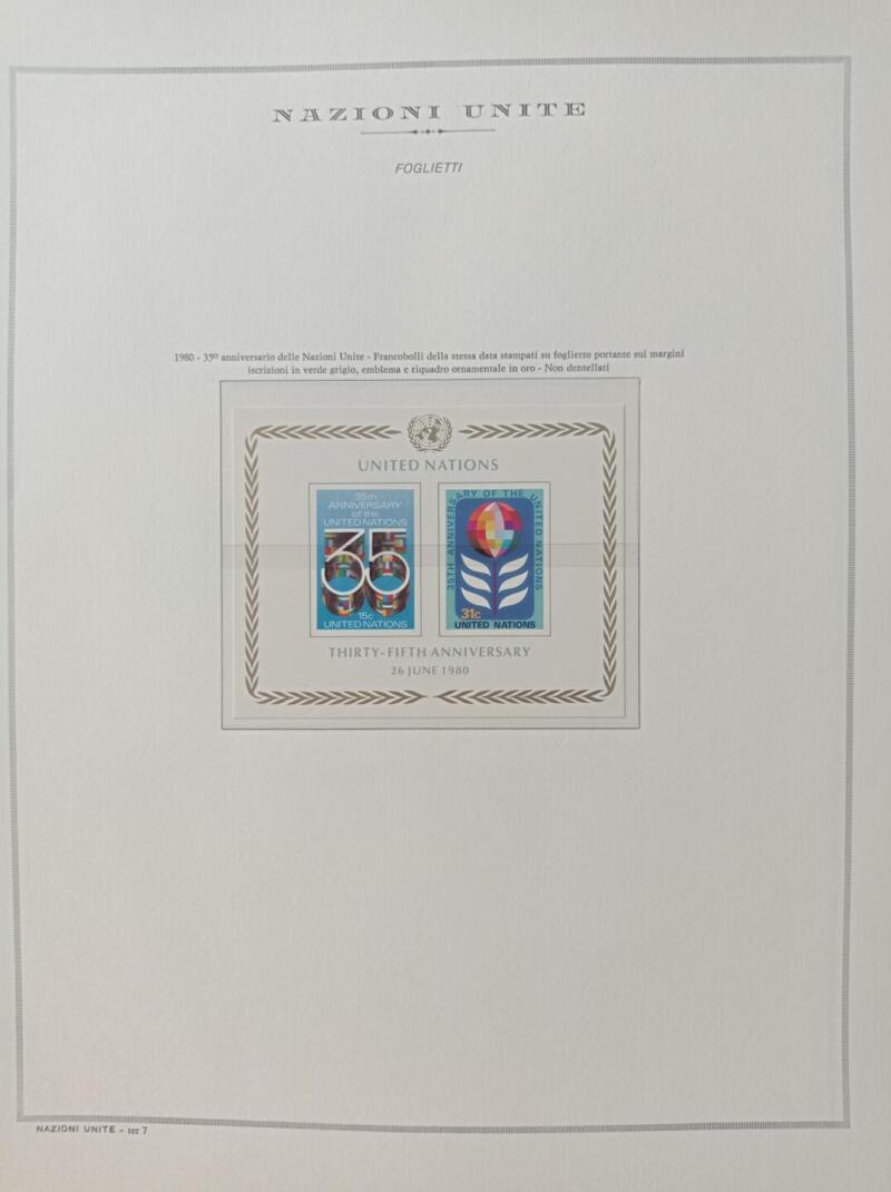 Foglietto Nazioni Unite - Ufficio di New York Anno 1980 Montato su Foglio Marini King (il foglio King è in omaggio)