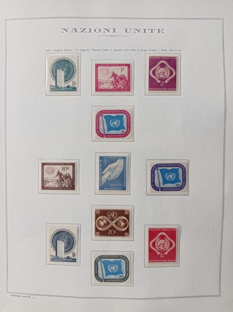 Francobolli Nazioni Unite - Ufficio di New York Anno 1951 Montati su foglio Marini King usato + frontespizio (i fogli King sono in omaggio)