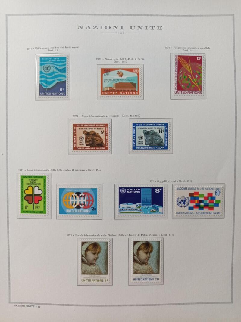 Francobolli Nazioni Unite - Ufficio di New York Anno 1971 Annata completa Montata su foglio Marini King usato (il foglio King è in omaggio)