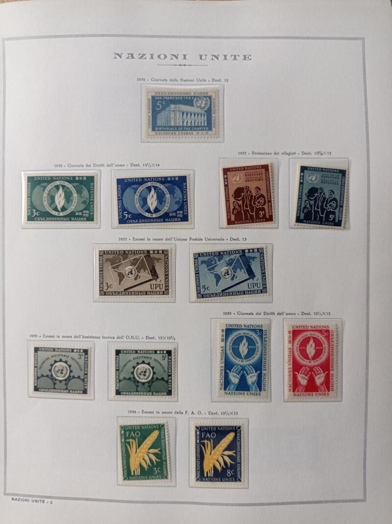 Francobolli Nazioni Unite - Ufficio di New York Anni 1951-1958 Montati su fogli Marini King usati (i fogli King sono in omaggio)
