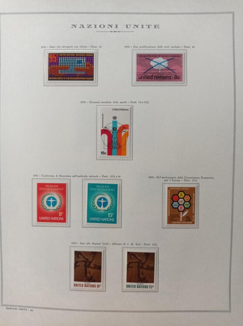 Francobolli Nazioni Unite - Ufficio di New York Anno 1972 Annata completa Montata su foglio Marini King usato (il foglio King è in omaggio)