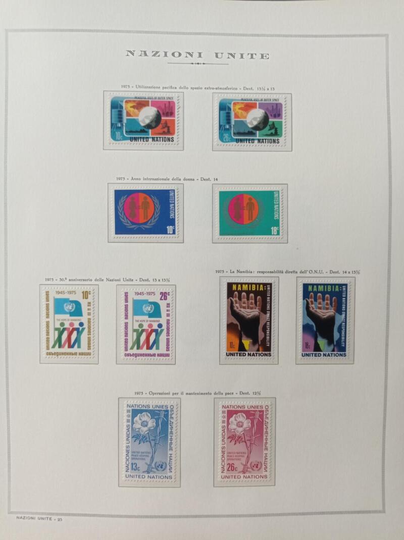 Francobolli Nazioni Unite - Ufficio di New York Anno 1975 Annata completa Montata su foglio Marini King usato (il foglio King è in omaggio)