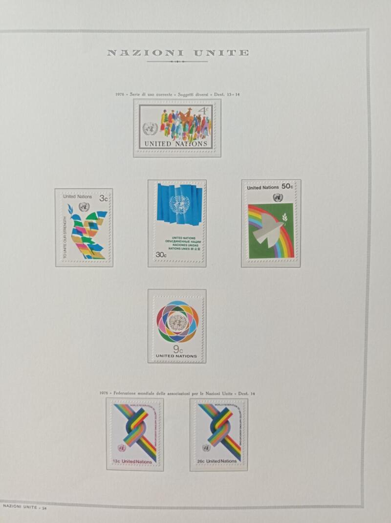 Francobolli Nazioni Unite - Ufficio di New York Anno 1976 Annata completa Montata su fogli Marini King usati (i fogli King sono in omaggio)