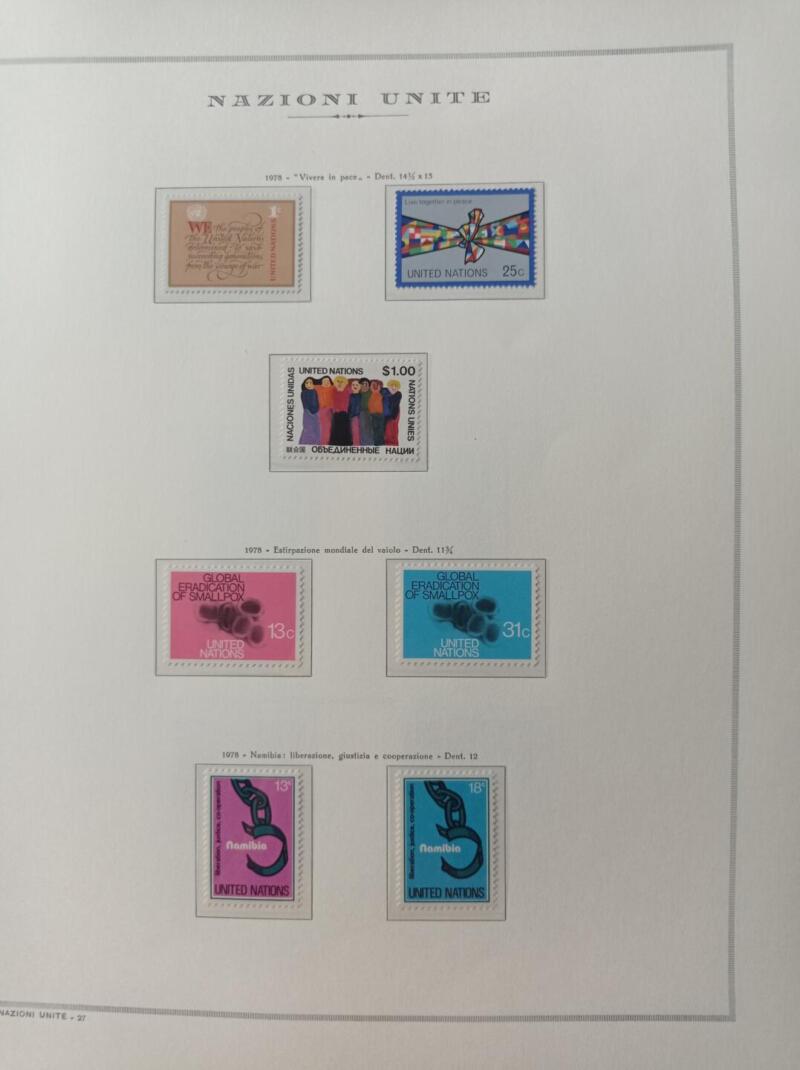 Francobolli Nazioni Unite - Ufficio di New York Anno 1978 Annata completa Montata su fogli Marini King usati (i fogli King sono in omaggio)