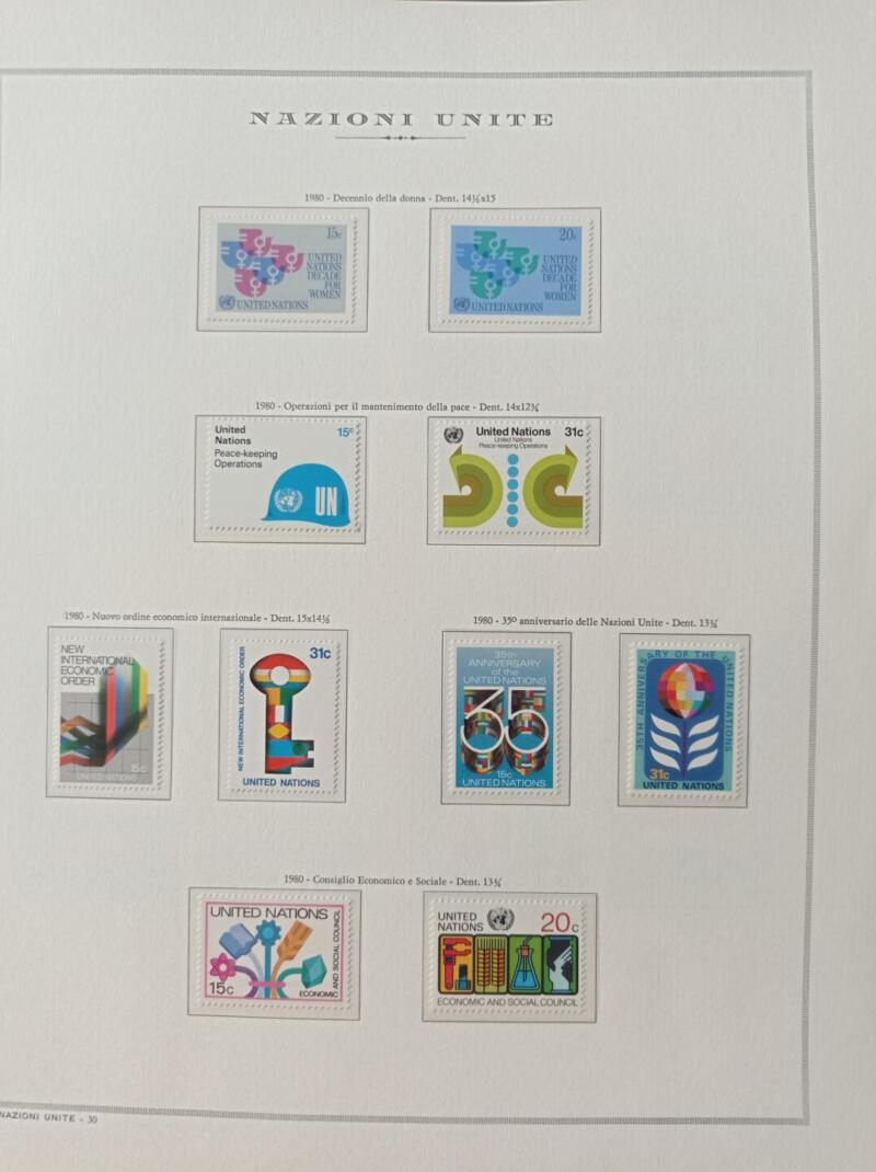 Francobolli Nazioni Unite - Ufficio di New York Anno 1980 Annata completa Montata su fogli Marini King usati (i fogli King sono in omaggio)