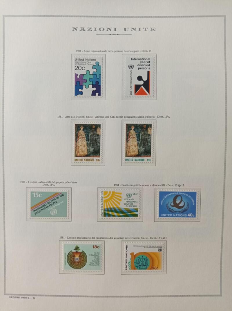 Francobolli Nazioni Unite - Ufficio di New York Anno 1981 Annata completa Montata su fogli Marini King usati (i fogli King sono in omaggio)