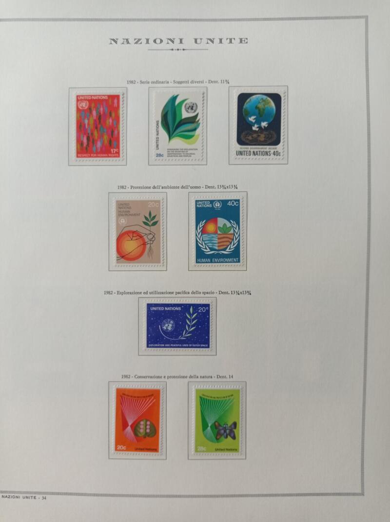 Francobolli Nazioni Unite - Ufficio di New York Anno 1982 Annata completa Montata su fogli Marini King usati (i fogli King sono in omaggio)