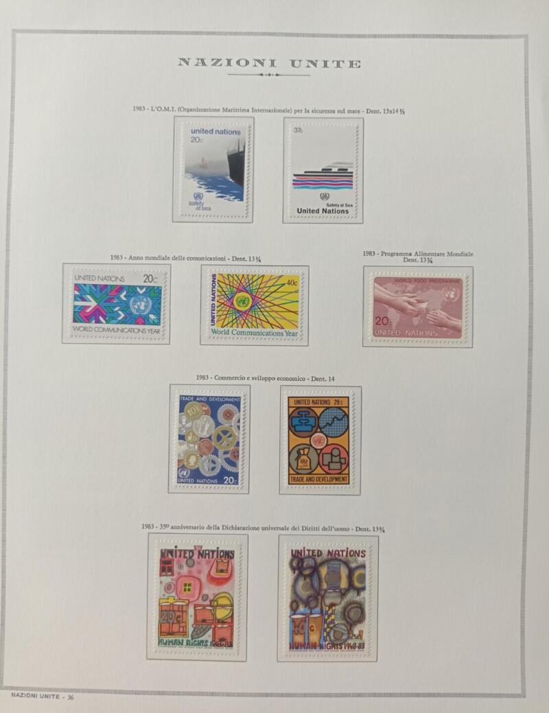 Francobolli Nazioni Unite - Ufficio di New York Anno 1983 Annata completa Montata su fogli Marini King usati (i fogli King sono in omaggio)