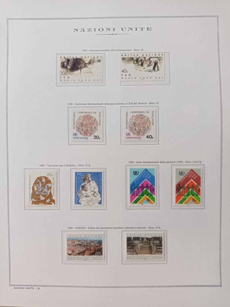 Francobolli Nazioni Unite - Ufficio di New York Anno 1984 Annata completa Montata su fogli Marini King usati (i fogli King sono in omaggio)