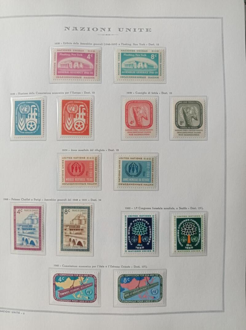 Francobolli Nazioni Unite - Ufficio di New York Anni 1959-1968 Montati su fogli Marini King usati (i fogli King sono in omaggio)