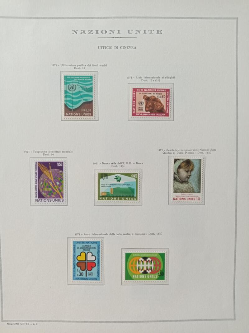 Francobolli Nazioni Unite – Ufficio di Ginevra Anno 1971 Annata completa Montata su foglio Marini King usato (il foglio King è in omaggio)
