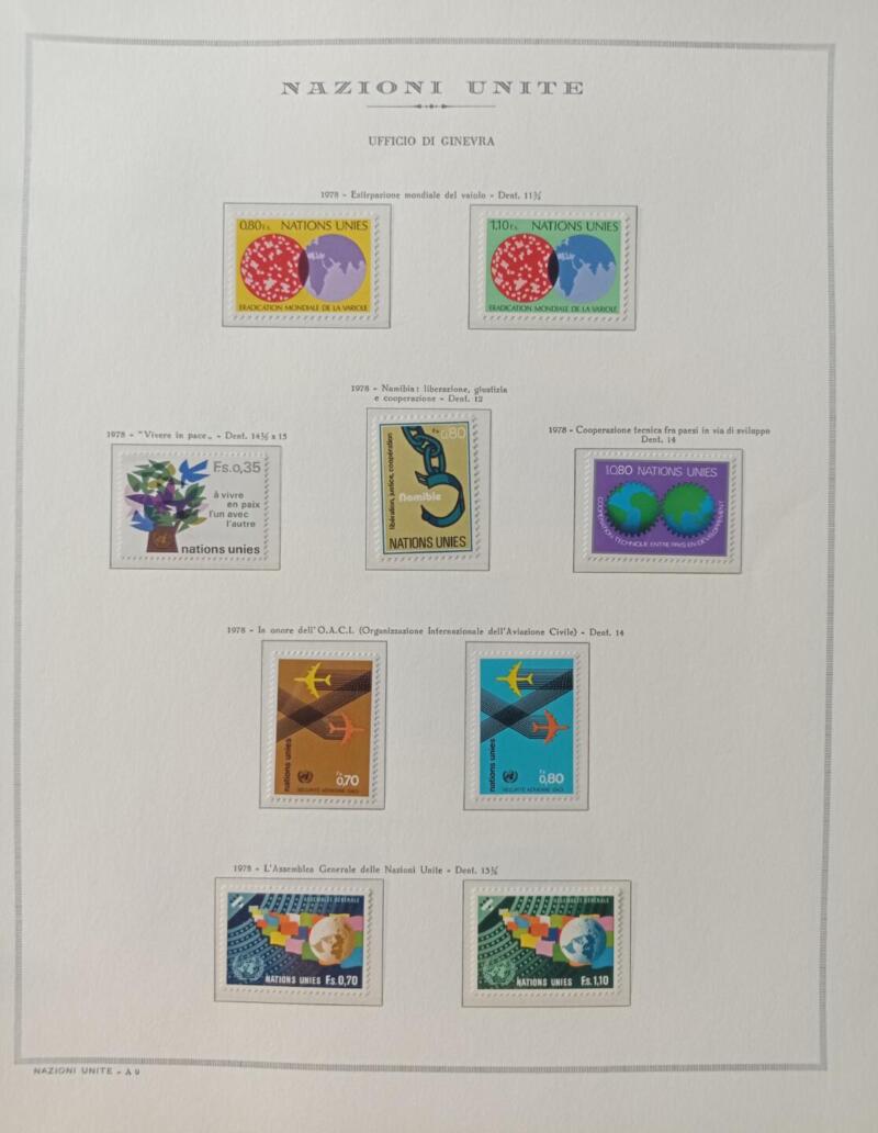 Francobolli Nazioni Unite – Ufficio di Ginevra Anno 1978 Annata completa Montata su foglio Marini King usato (il foglio King è in omaggio)