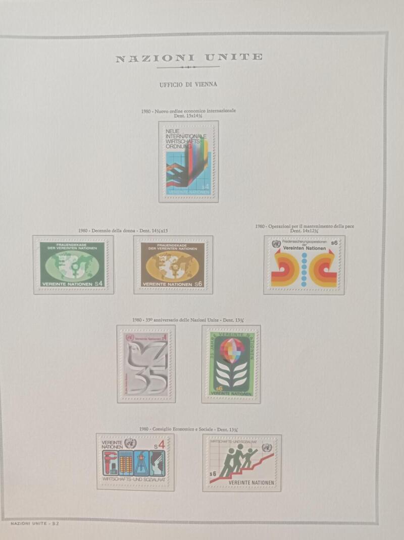 Francobolli Nazioni Unite – Ufficio di Vienna Anno 1980 Annata completa Montata su foglio Marini King usato (il foglio King è in omaggio)
